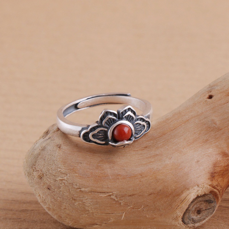 Statement Cocktail Ring - Матовое ретро-серебро 925, инкрустированное южным красным